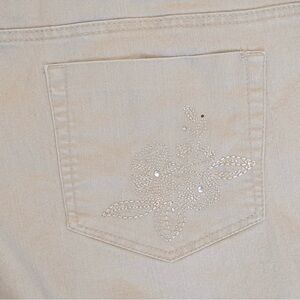 61% Cotton Sz 14 Floral Embroidery Rhinestone Y2K Carrol Reed Khaki Capri Pants